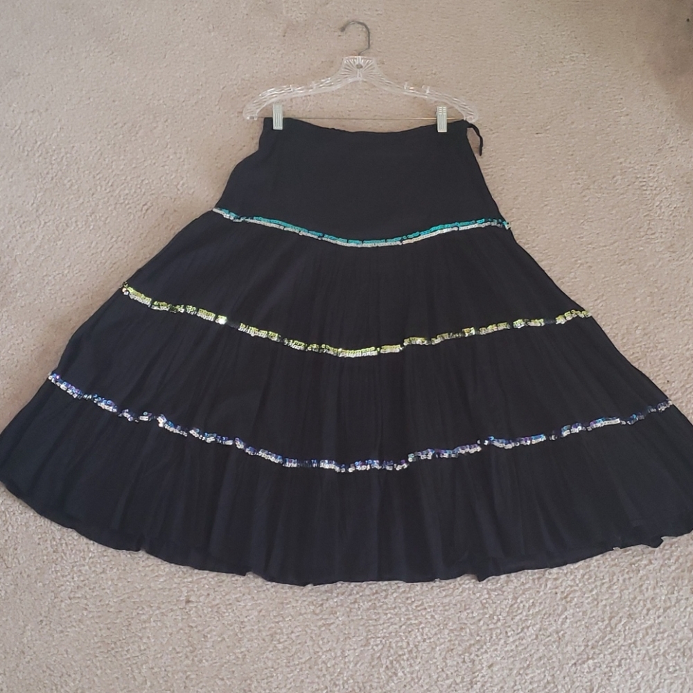 Black New Dimension Skirt with Sequins Design